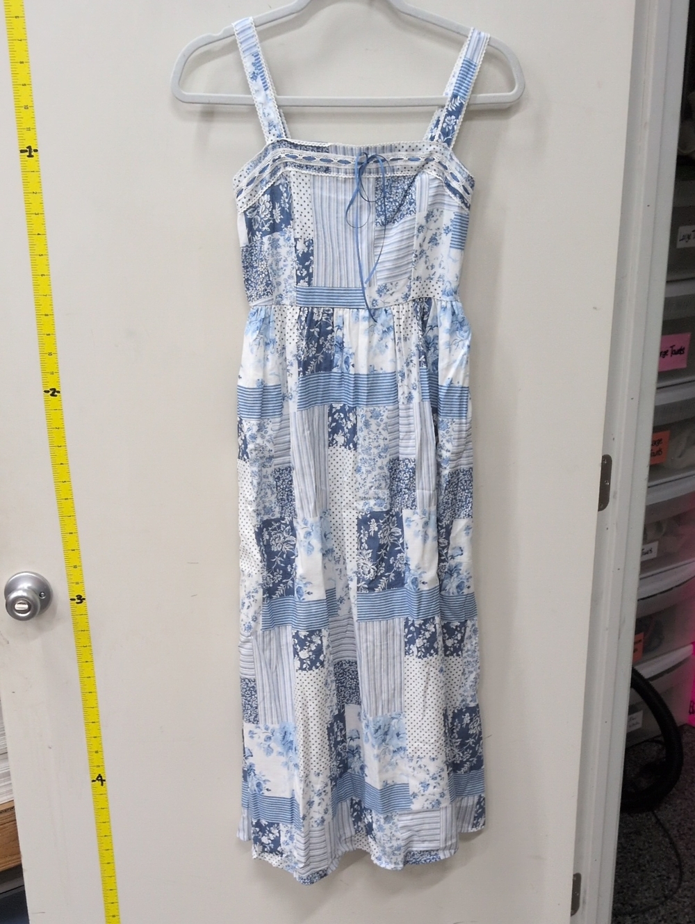 Abercrombie & Fitch Blue and White Patchwork Midi Dress